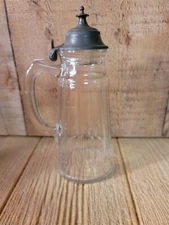 Vintage GLASS Lidded Lid Syrup Pitcher Ribbed Columns