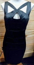 Jax Size 8 Black Satin Sheath  Silhouett Cocktail Dress Cut Out Yoke  #J