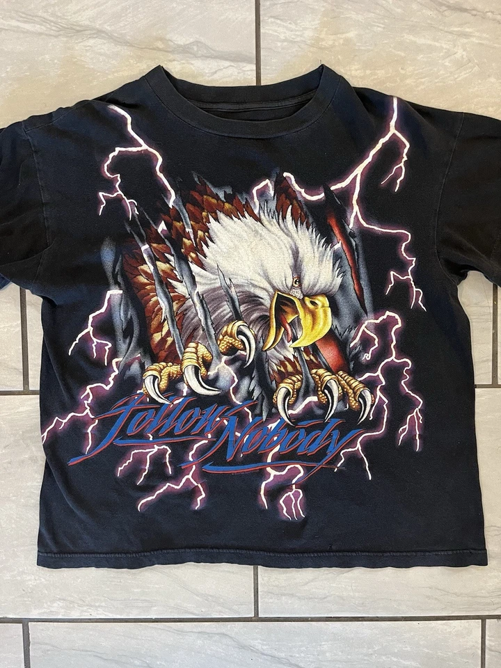 Vintage American Thunder Eagle Lightning Follow Nobody 90s XL Single Stitch AOP - Image 2 of 4