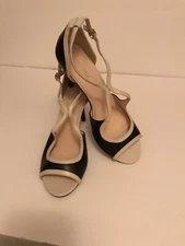NINE WEST Strappy Black & White, Classic Dressy Heels, size 9 ~ GREAT CONDITION