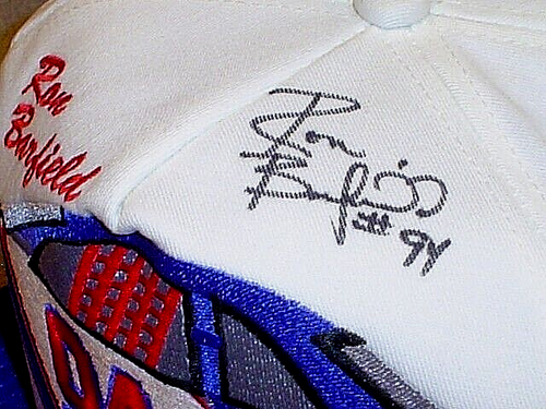 CAPPELLO VINTAGE INUTILIZZATO AUTOGRAFATO RON BARFIELD 94 THUNDERBIRD NASCAR K-PRODUCTS - Foto 4 di 5