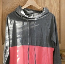 Cowl Neck Hoodie Lovely Soft Jersey Raspberry Pink and Grey Size S