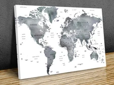 classic world map countries capitals mounted canvas print ready to hang