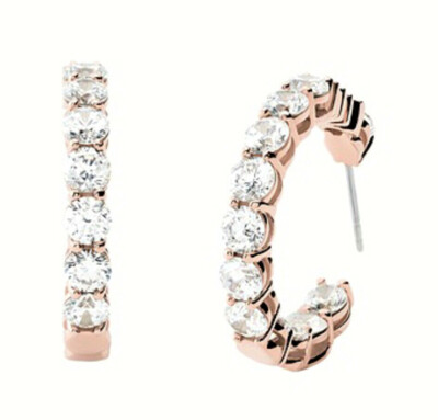 特売り!Michael Kors Small Double Hoop Crystal Earrings NEW WOMEN'S MICHAEL KORS ROSE GOLD-TONE CRYSTAL BRASS HOOP