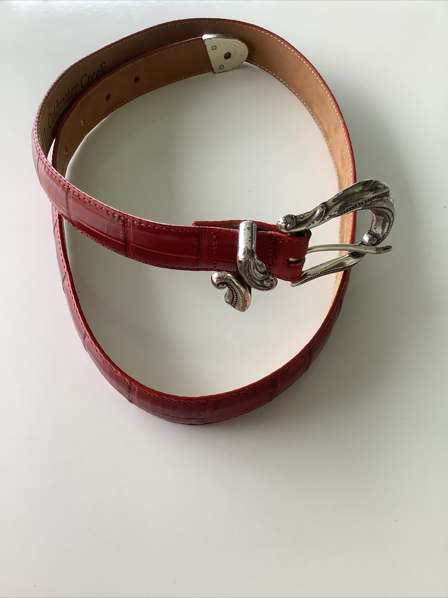 Coldwater Creek Red Leather Belt Large Crocodile Print  display picture 3