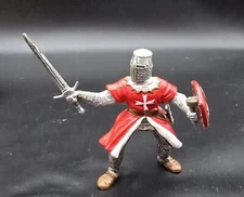 Papo Knight RED & WHITE CRUSADER FOOT SOLDIER Old Man w/Sword Medevil Figure