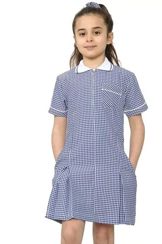 Summer Dress School Uniform Gingham Pleated Check Matching Hair Band In 7 Colors - Picture 11 of 44