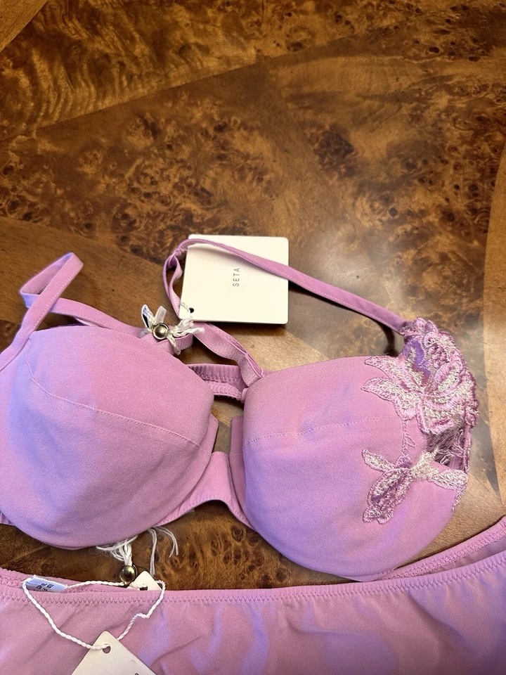 JUEGO LA PERLA TALLA 34B SEDA Y ENCAJE COLOR LILA NUEVO CON ETIQUETA Foto 4 de 4