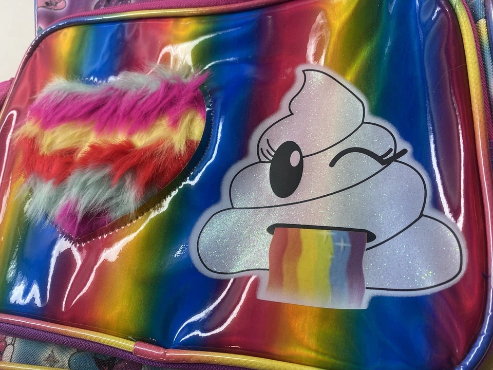Mochila Emoji Arco Iris Caca Bolso para Libros Escolares Piel Difusa Corazón Púrpura Tamaño Completo 16" Foto 2 de 4