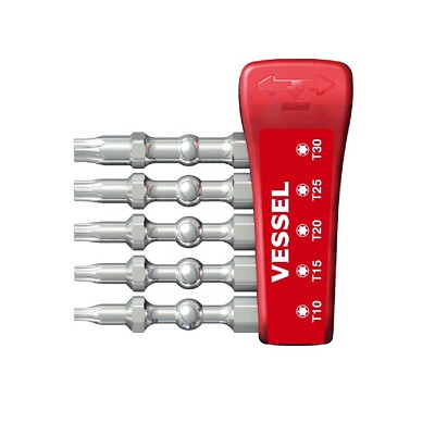 Vessel Impact Torsion Bit Set w Magnetic Charge Holder Torx T10-T30 5pc 2''