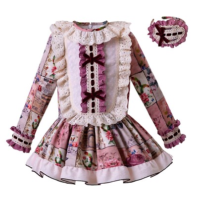 Vintage Girls Floral Print Dress Christmas Party Long sleeve Dresses for  Winter | eBay
