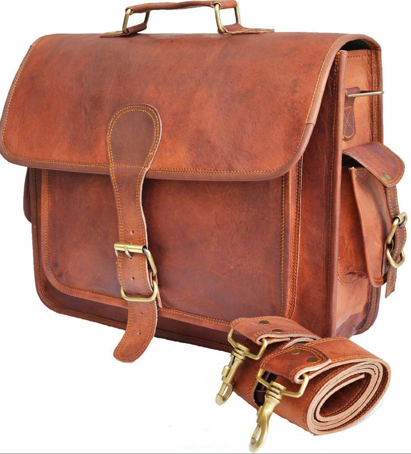 Large Vintage Briefcase Satchel Leather Laptop Messenger Bag Shoulder Men