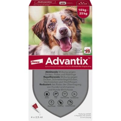 ELANCO DEUTSCHLAND GMBH ADVANTIX Spot-on Lsg.z.Auftr.a.d.H.f.Hund 10-25 kg 4 St PZN02362606