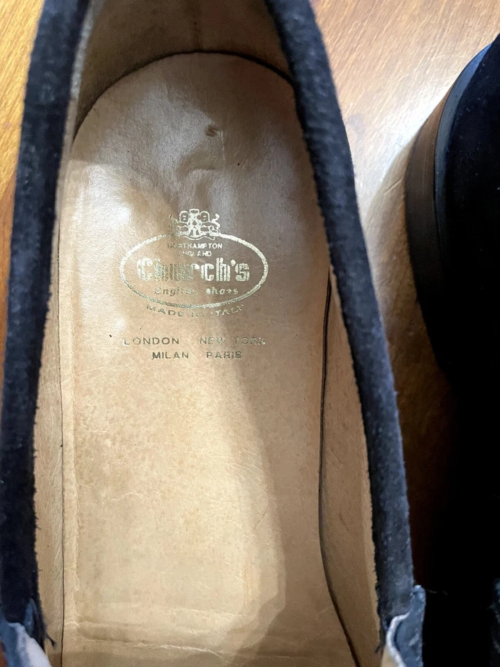 Church's Cheaney Hombres Zapatos Mocasines de Gamuza Negros Reino Unido 8 EE. UU. 9 UE 42 F Usados En muy buena condición+ Foto 3 de 4