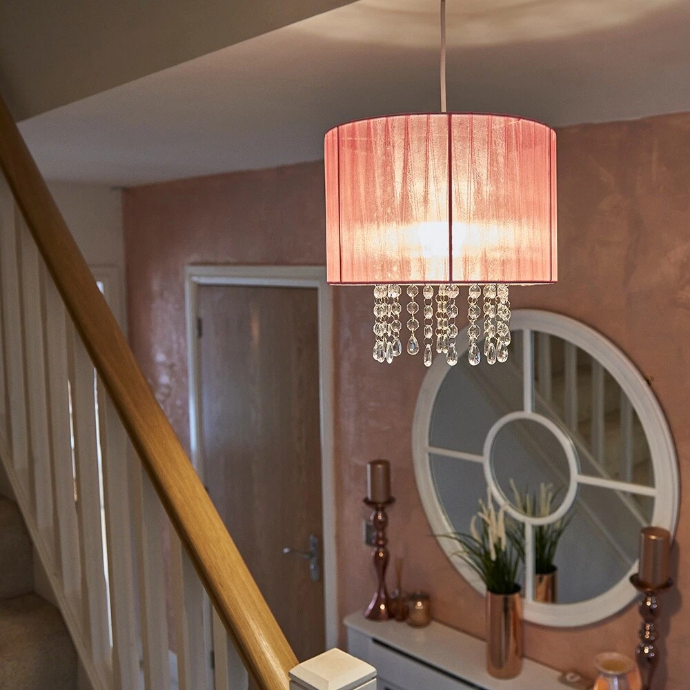 Drum Ceiling Light Shade Modern Voile Easy Fit Lampshades Jewel Droplets Lights - Picture 15 of 21