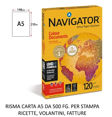 GIULIANI FORNITURE 1 RISMA DA 500 FG. F.TO A5 14,85X21 CM 120 GR NAVIGATOR
