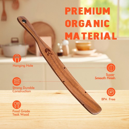 Wooden Skinny Spurtle, 10.9" Bread Mixing Stirring Stick For Sourdough Starter - Picture 5 of 10