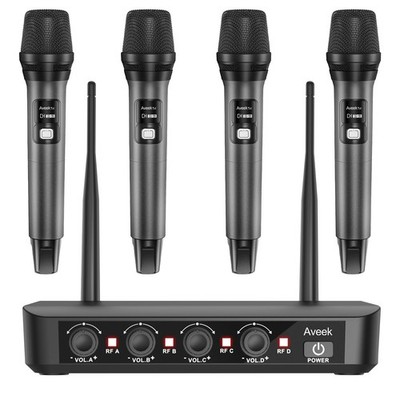 Aveek Wireless Microphone System with 4-Pack Dynamic Handheld Mics, Black
