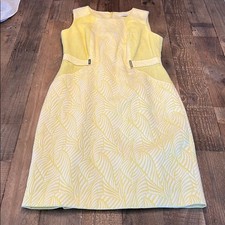 CALVIN KLEIN Yellow White Patterned Sheath DRESS