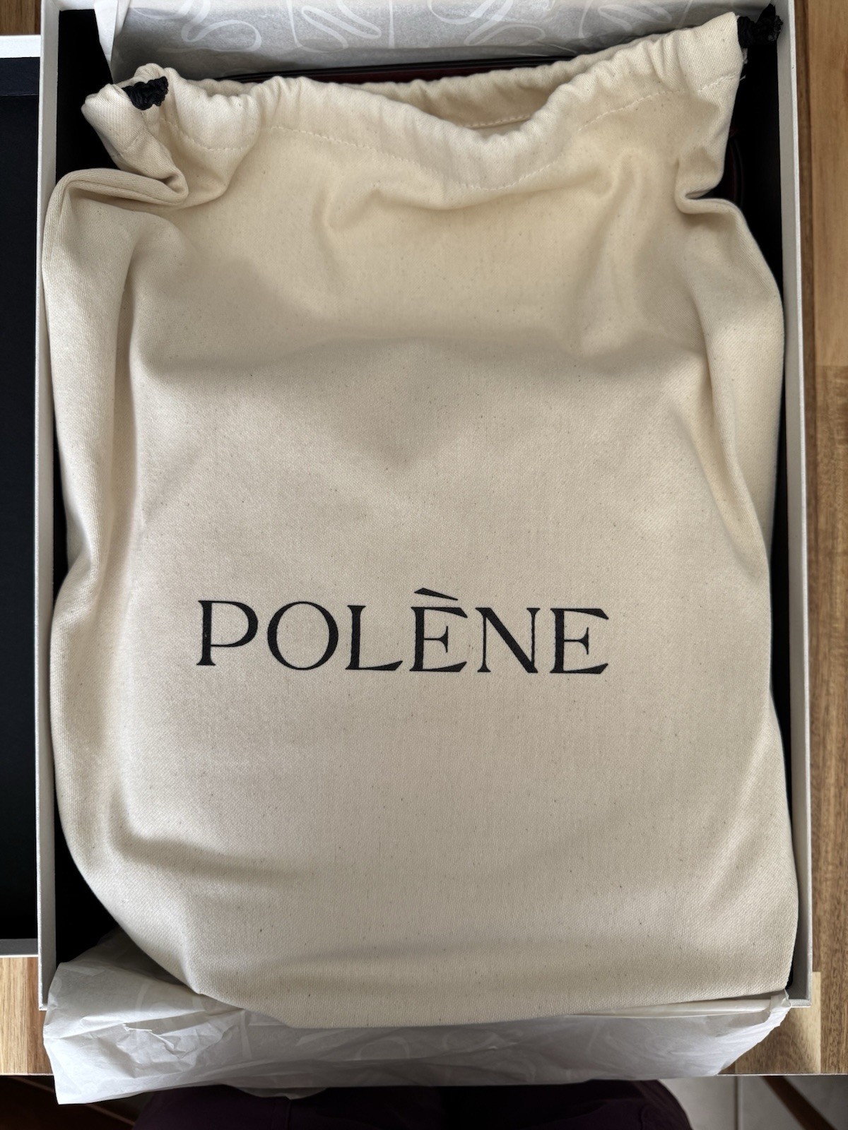 Polene bag.  Dimensions: 26 x 28 x 6 cm. Made in Spain