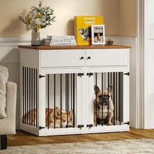 Dog Crate Furniture for 2 Dogs 41 Inch Double Dog Cage White Large Dog Kennel