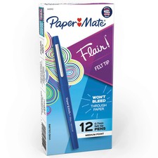 Paper Mate Flair Porous-Point Pens, Blue, 12-Pack