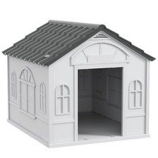 Plastic Dog House for Medium Dogs, Puppy Shelter Kennel w/ Door Opening, Gray