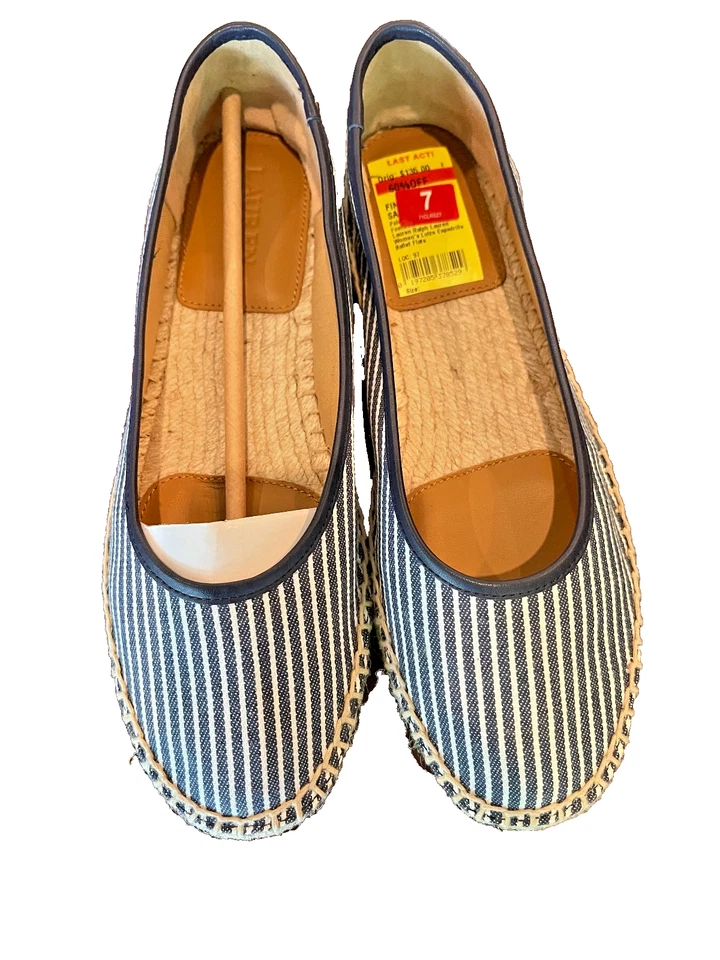 Nuevo en Caja-Mujer Talla 7 Lauren Ralph Lauren Azul Marino Rayas Luize Mocasín Alpargata Foto 2 de 4