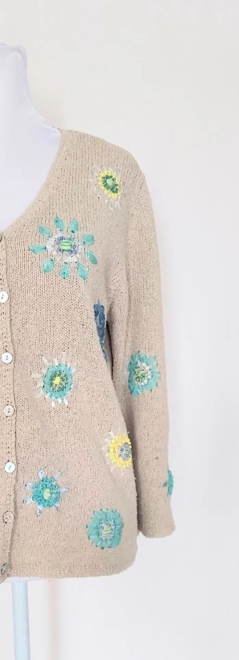 Suéter Cárdigan Bordado Frontal Botón Seda Lino Talla Mediana Northern Isles Foto 3 de 4