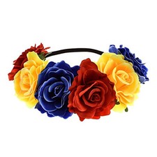 Rose Floral Crown Garland Flower Headband Headpiece for Red Yellow Blue