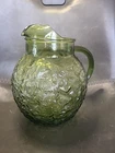 Anchor Hocking Ball Pitcher Lido Milano Avacado Glass 96 Oz W/Ice Lip Vtg MCM