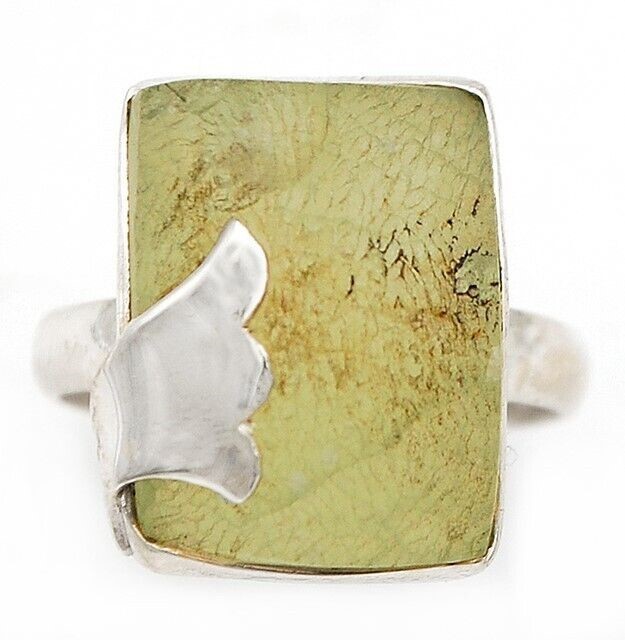 Natural Moss Prehnite 925 Solid Sterling Silver Ring Sz 7.5