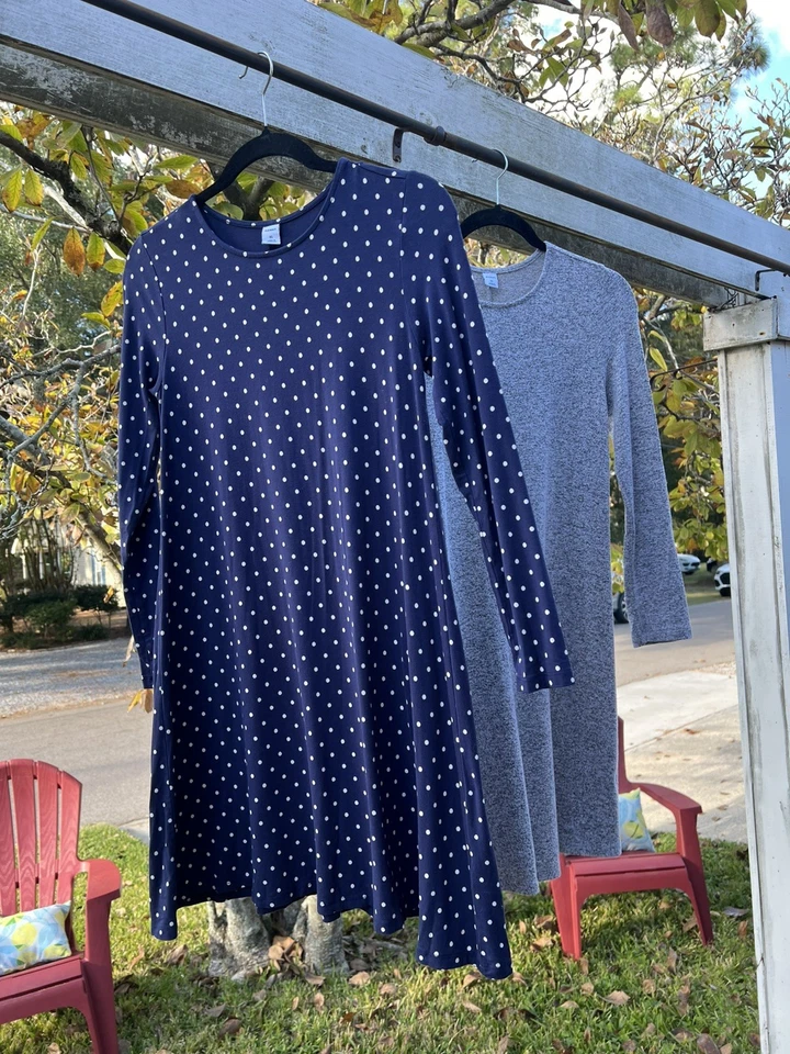 Antiguo Vestido Azul Marino Manga Larga Mini Columpio Lote de 2 Gris Azul Marino Lunares Talla XS Foto 4 de 4