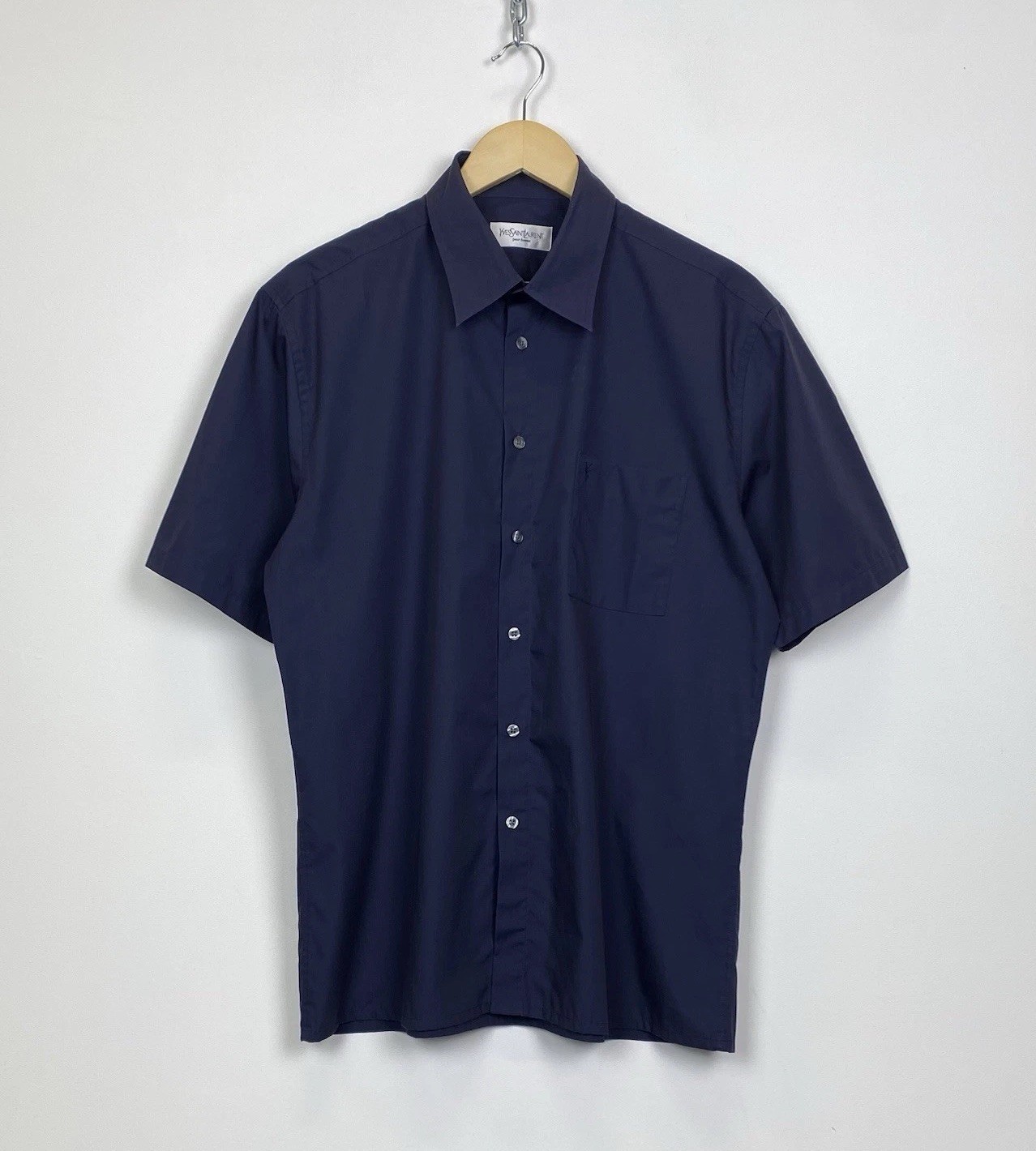 Camicia vintage Yves Saint Laurent manica corta uomo taglia L tasche blu navy anni 90