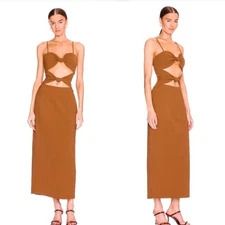 RONNY KOBO Kosta Stretch Crepe Midi Dress in Caramel Brown Size XS