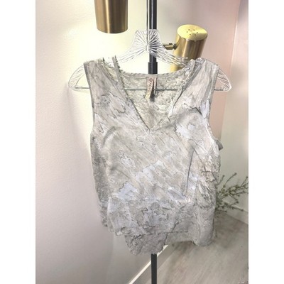 XCVI Womens Grey Mineral Wash Linen V-Neck Tank Top Raw Hem Small 13385