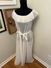 Vtg Vanity Fair Nightgown 36 White Pleated Chiffon Ruffle Collar Bridal MCM 60s