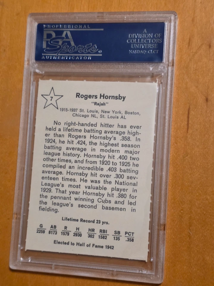 1961 GOLDEN PRESS ROGERS HORNSBY #7--RAZOR SHARP PSA 9 STAR CARD - Image 2 of 2