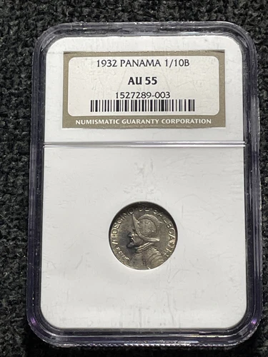 Panama Silver 1932 1/10 Balboa - AU55 NGC Graded - Nice Toning See Pics