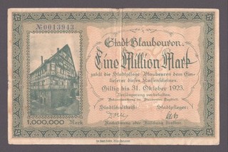 Blaubeuren Stadt; 1 Mio. Mark gültig bis 31. Oktober 1923