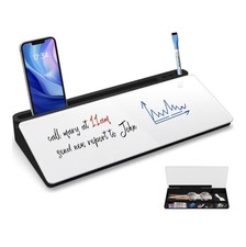 Desk Tidy Organiser With Glass Whiteboard, Storage, Phone Stand, Dry Erase Pens