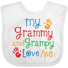 Inktastic My Grammy And Grampy Love Me Baby Bib Grandkids Boy Girl Childs Shower