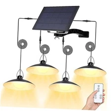 Solar Pendant Lights Outdoor IP65 Waterproof, 4 Heads Solar Powered Warm White