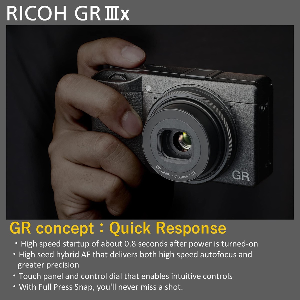 Ricoh GR IIIx Compact Digital Camera - Black (26.1mm f/2.8 GR Lens