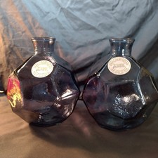 A Pair Of blue faceted recycle glass vase by vidrios san miguel Hand Made Spain 