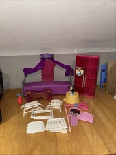 BARBIE Doll FURNITURE Bed Room House Canopy Bed, Fridge, and accessories 