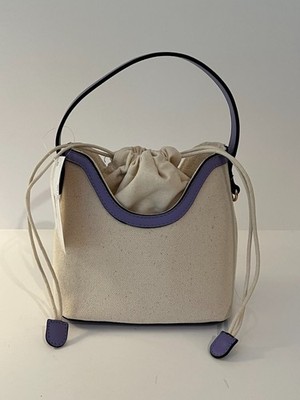 Drawstring Satchel Canvas Crossbody Bucket Beige Purple Bag