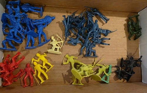 Vintage Marx Plastic Figures Cowboy with Lasso, Mask, Ride Western 3 Inch