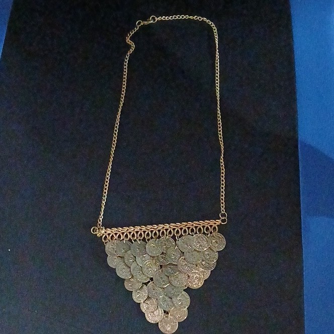 Middle Eastern Ethnic Coin Statement Necklace Gol… - image 1