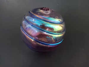 Unusual Art Glass Studio Glass Threaded Aurene Cabinet Vase With Stamped Pontil 